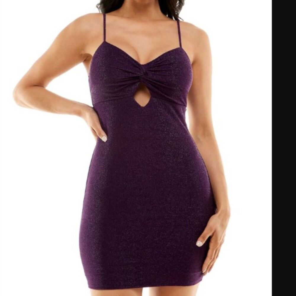 Like New Purple Shimmer Adjustable Strap V Neck Short Party Mini Dress
